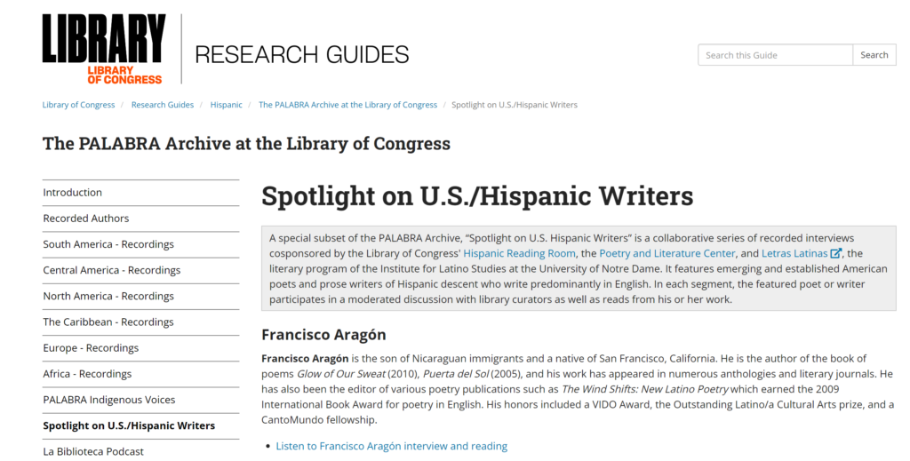 Description of LIbrary of Congress Palabra Archives