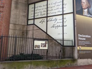Wall of Declaration House with Thomas Jefferson's portrait and words