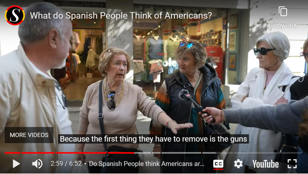 Still from video on what Spaniards think of Americans