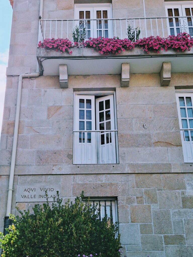 Stone facade of a building where Valle-Inclan lived in Pontevedra, Spain