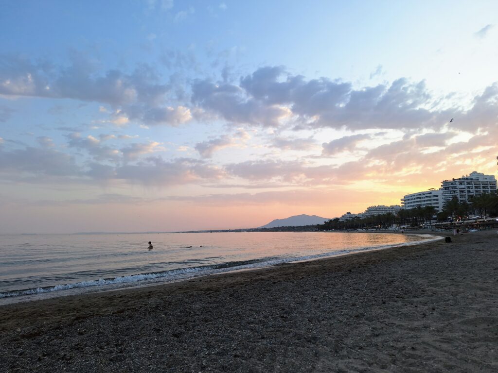 Sunset on a beach.