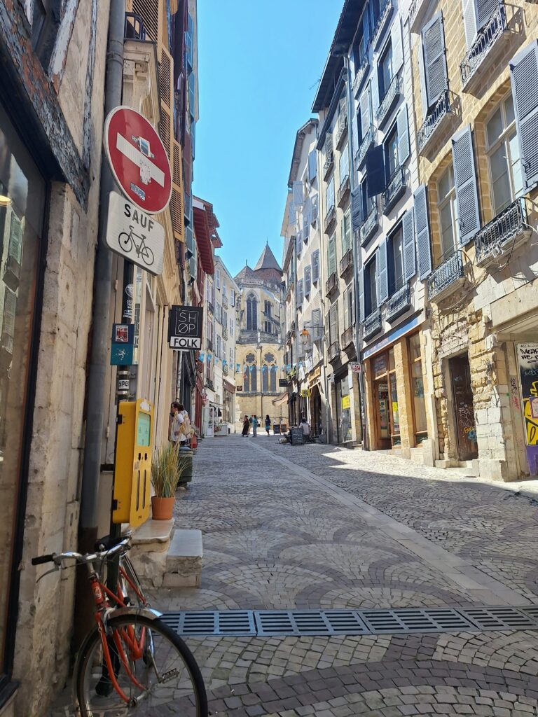 Cobblestone street in medieval section of Bayonne