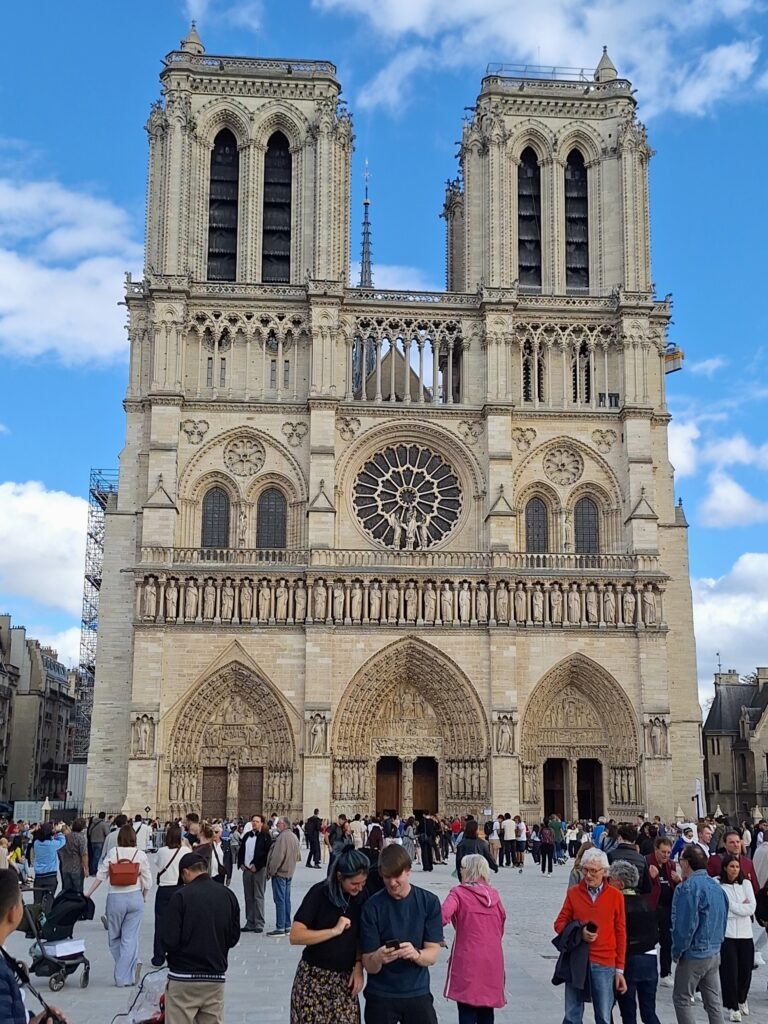 Front of Notre Dame with tourists in front
