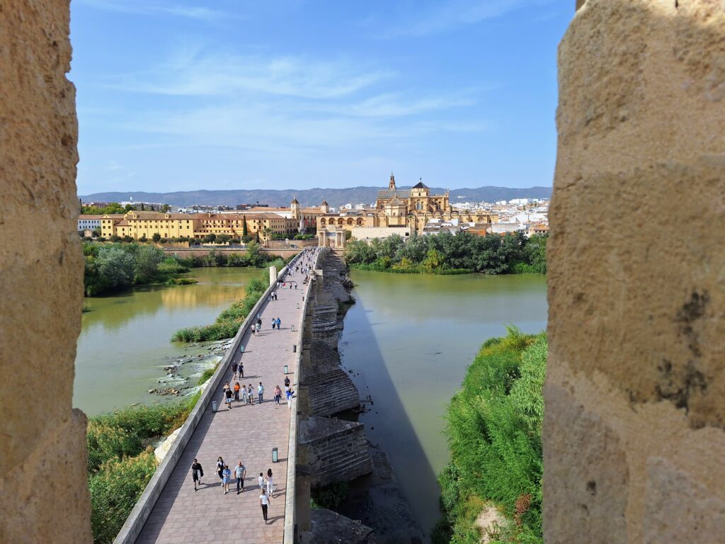 View of Roman bridge over the Guadalquiver River in Cordoba, Spain.